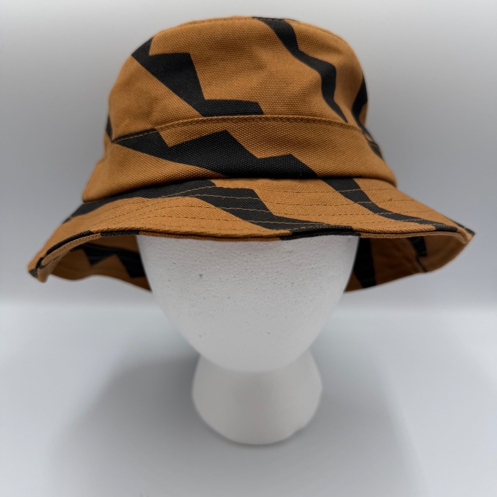 Only NY Bucket Hat Tan Black‎ Geometric Zig Zag Canvas Made in USA Mens S/M